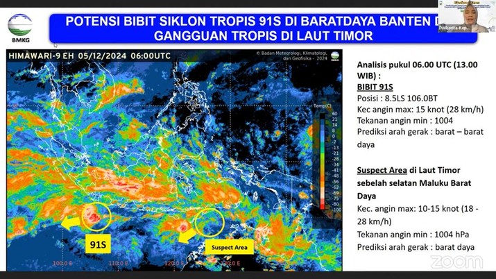 Potensi bibit siklon tropis.  (YouTube/BMKG)