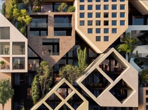 Rumah-rumah Disusun Layaknya Puzzle Jadi Fasad Gedung