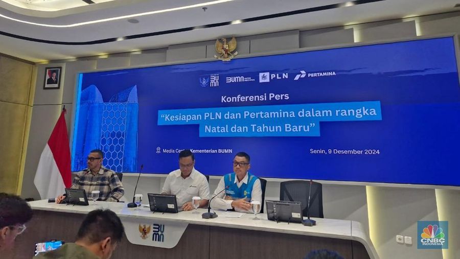 Konferensi pers Kesiapan PT PLN (Persero) dan PT Pertamina (Persero) dalam rangka Natal dan Tahun Baru 2024-2025 di Kantor Kementerian BUMN, Jakarta, Senin (09/12/2024). (²©²ÊÍøÕ¾/Verda Nano Setiawan)