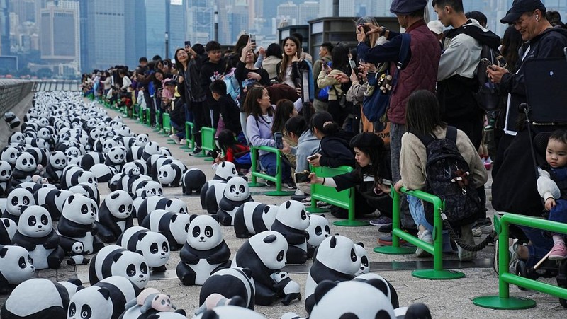 Hong Kong memamerkan 2.500 patung panda menyusul kelahiran dua anak di taman hiburan setempat. (REUTERS/Lam Yik)