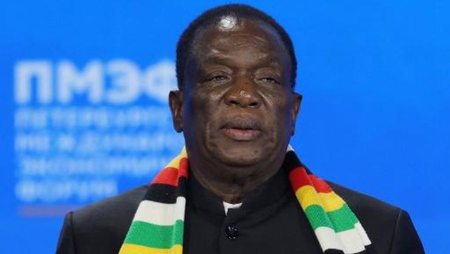 Zimbabwe's President Emmerson Mnangagwa delivers a speech during the Saint Petersburg International Economic Forum (SPIEF) in Saint Petersburg on June 7, 2024. (Photo by Anton Vaganov / POOL / AFP)