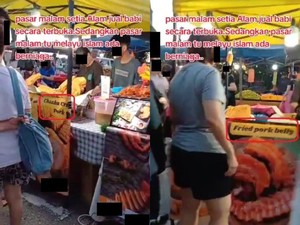Wanita Muslim Protes Banyak yang Jualan Daging Babi di Pasar Malam