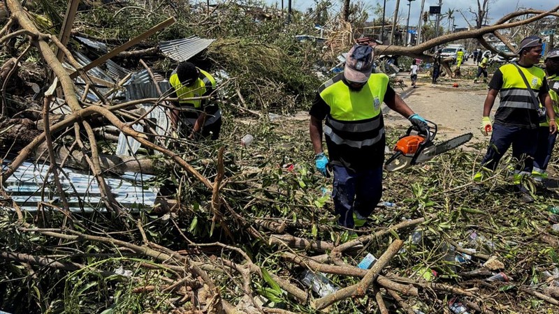 Debris lies on the street in the aftermath of Cyclone Chido, in Mamoudzou, Mayotte, France, December 15, 2024, in this screen grab obtained from video. John Balloz/via REUTERS  THIS IMAGE HAS BEEN SUPPLIED BY A THIRD PARTY. MANDATORY CREDIT.