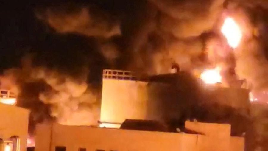 Smoke and flames rise from the premises of the Hezyaz Central generating station in Sanaa Governorate, Yemen in this screengrab obtained from social media video released December 19, 2024. Social Media/via REUTERS THIS IMAGE HAS BEEN SUPPLIED BY A THIRD PARTY. NO RESALES. NO ARCHIVES.