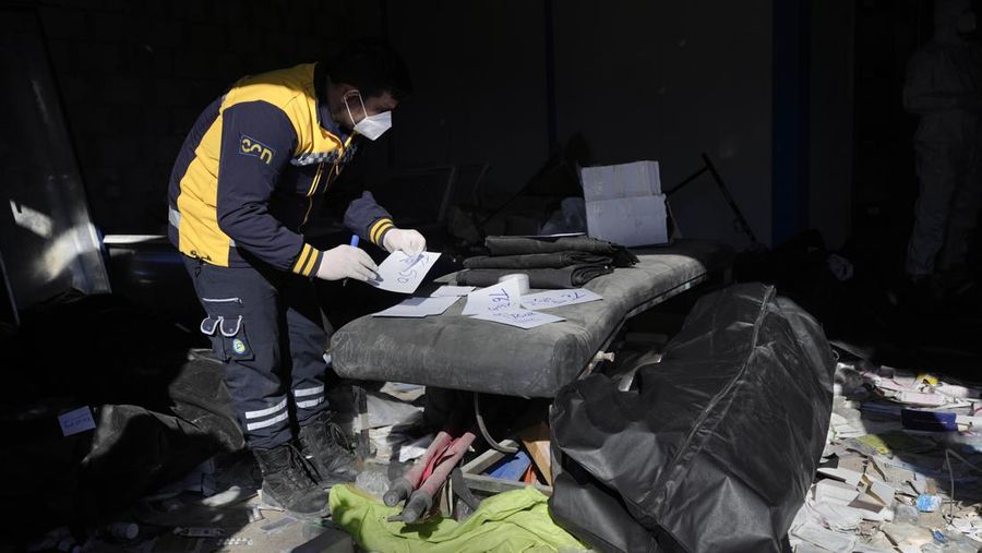 A Syrian civil defense team, known as the White Helmets, inspects a morgue, previously used by pro-government Iranian units, located near the Set Zainab shrine, south of Damascus, Syria, on Wednesday, Dec. 18, 2024 (AP Photo/Hussein Malla)