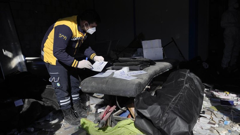 A Syrian civil defense team, known as the White Helmets, inspects a morgue, previously used by pro-government Iranian units, located near the Set Zainab shrine, south of Damascus, Syria, on Wednesday, Dec. 18, 2024 (AP Photo/Hussein Malla)