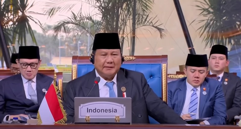 Presiden Prabowo Subianto memberikan pidato pernyataan pada sesi khusus Konferensi Tingkat Tinggi (KTT) Ke-11 Developing Eight (D-8) di Istana Kepresidenan New Administrative Capital, Kairo, Mesir, pada Kamis (19/12/2024. (Tangkapan Layar Youtube)