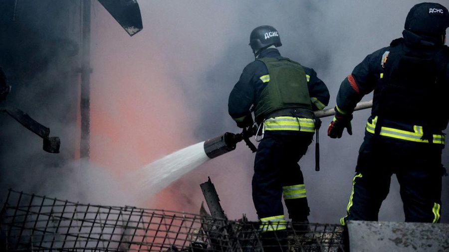Firefighters work at a site of a Russian missile strike, amid Russia's attack on Ukraine, in Dnipropetrovsk region, Ukraine December 25, 2024.  Press service of the State Emergency Service of Ukraine in Dnipropetrovsk region/Handout via REUTERS ATTENTION EDITORS - THIS IMAGE HAS BEEN SUPPLIED BY A THIRD PARTY. WATERMARK FROM SOURCE.