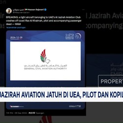 Pesawat Jazirah Aviation Jatuh di UEA, Pilot dan Kopilot Tewas