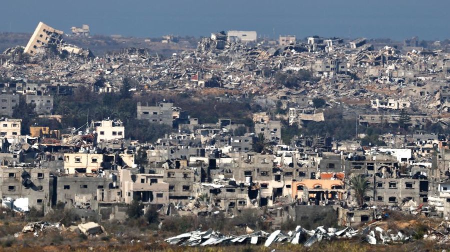 Buildings lie in ruin in Beit Hanoun in the Gaza Strip, amid the ongoing conflict between Israel and Hamas, as seen from southern Israel, January 2, 2025. REUTERS/Kai Pfaffenbach