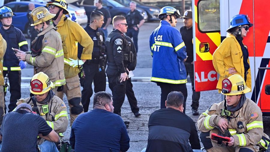 This image taken from video, shows a small plane about to crash into a commercial building in Fullerton, Calif. on Thursday, Jan. 2, 2025. (RUCCI FORGED via AP)