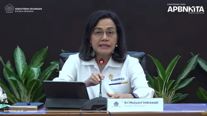 Menteri Keuangan, Sri Mulyani Indrawati saat menyampaikan Konferensi Pers APBN 2024. (Tangkapan Layar Youtube  Ministry of Finance Republic of Indonesia)