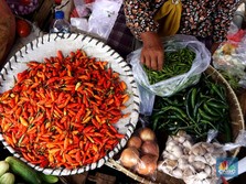 Sejumlah warga membeli cabai di Pasar Minggu, Jakarta, Selasa (7/01/2025). (CNBC Indonesia/Muhammad Sabki)