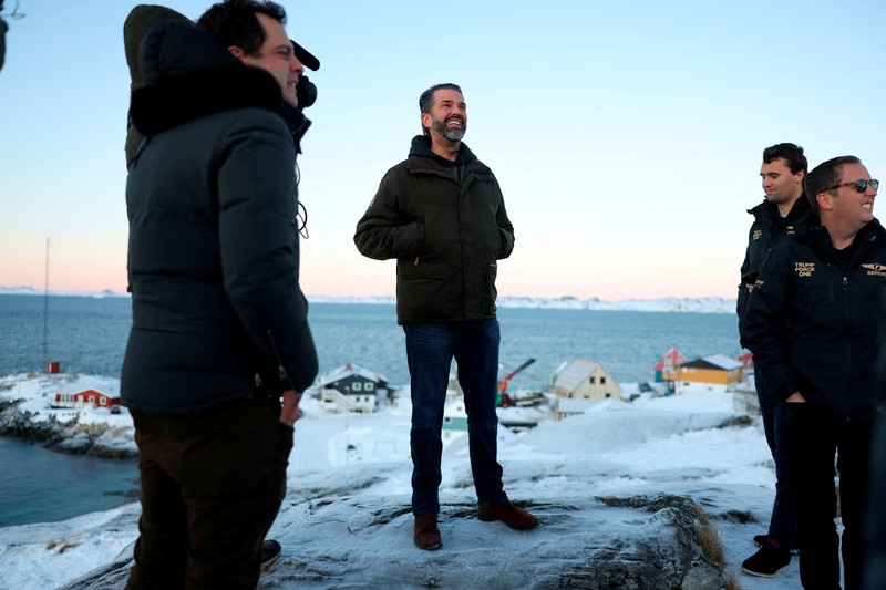 Donald Trump Jr mengunjungi Nuuk, ibu kota Greendland, dalam lawatan pribadi, Selasa, 7 Januari 2025. (via REUTERS/Emil Stach) Donald Trump Jr mengunjungi Nuuk, ibu kota Greendland, dalam lawatan pribadi, Selasa, 7 Januari 2025. (via REUTERS/Emil Stach)