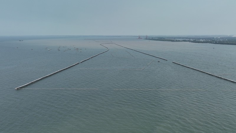 Penampakan pagar laut di pesisir Tangerang, Banten. (Dok. KKP) Penampakan pagar laut di pesisir Tangerang, Banten. (Dok. KKP)