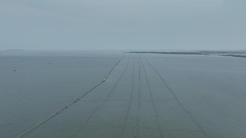 Penampakan pagar laut di pesisir Tangerang, Banten. (Dok. KKP)