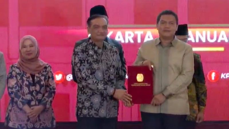 Gubernur dan Wakil Gubernur DK Jakarta periode 2024-2029 terpilih, Pramono Anung dan Rano Karno saat rapat pleno terbuka penetapan pasangan Gubernur dan Wakil Gubernur terpilih DK Jakarta, Kamis (9/1/2025). (Dok. KPUD DK Jakarta)