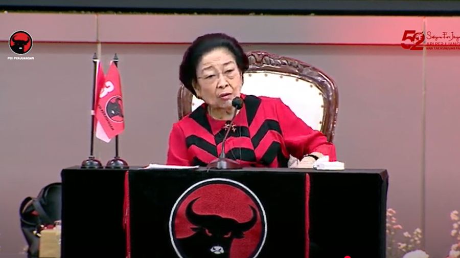 Presiden RI ke-5 Megawati Soekarno Putri di HUT PDIP ke-52. (Tangkapan Layar Youtube)