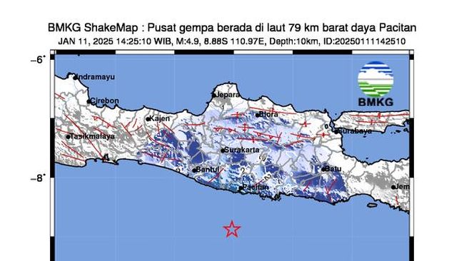 Gempa M4,9 Guncang Pacitan, Lokasinya di Zona Megathrust