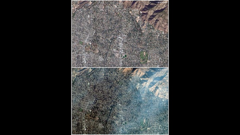 Gambar menunjukkan sebelum dan sesudah kebakaran pada kawasan Pacific Palisades di Los Angeles, California, AS. (REUTERS)