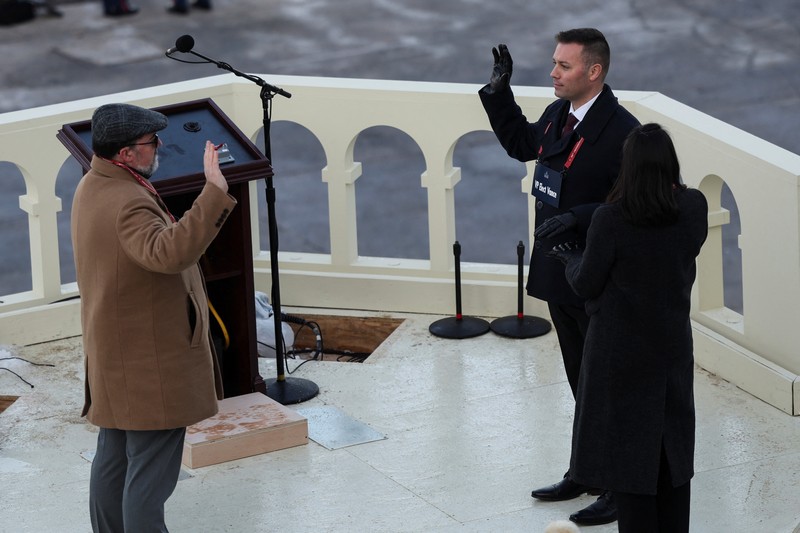 Latihan berlangsung di depan Gedung Capitol AS menjelang pelantikan Presiden terpilih AS Donald Trump, di Washington, AS, 12 Januari 2025. Latihan berlangsung di depan Gedung Capitol AS menjelang pelantikan Presiden terpilih AS Donald Trump, di Washington, AS, 12 Januari 2025. (REUTERS/Fabrizio Bensch)