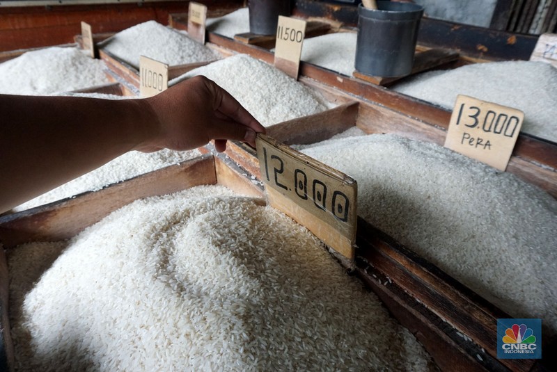 Suasana aktivitas salah satu toko beras di Pasar Induk Beras, Cipinang, Jakarta, Selasa (14/1/2025). (CNBC Indonesia/Muhammad Sabki)
