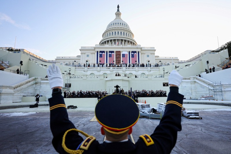 Latihan berlangsung di depan Gedung Capitol AS menjelang pelantikan Presiden terpilih AS Donald Trump, di Washington, AS, 12 Januari 2025. Latihan berlangsung di depan Gedung Capitol AS menjelang pelantikan Presiden terpilih AS Donald Trump, di Washington, AS, 12 Januari 2025. (REUTERS/Fabrizio Bensch)