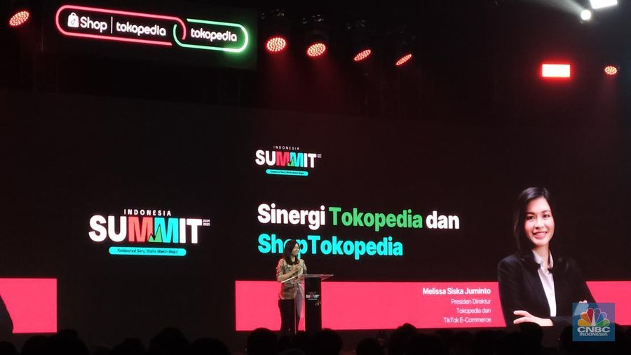TikTok E-commerce Melissa Siska Juminto dalam acara ShopTokopedia dan Tokopedia Summit 2024/2025 yang digelar di The Ritz-Carlton Pacific Place, Jakarta, Rabu (15/1/2025). (CNBC Indonesia/Intan)