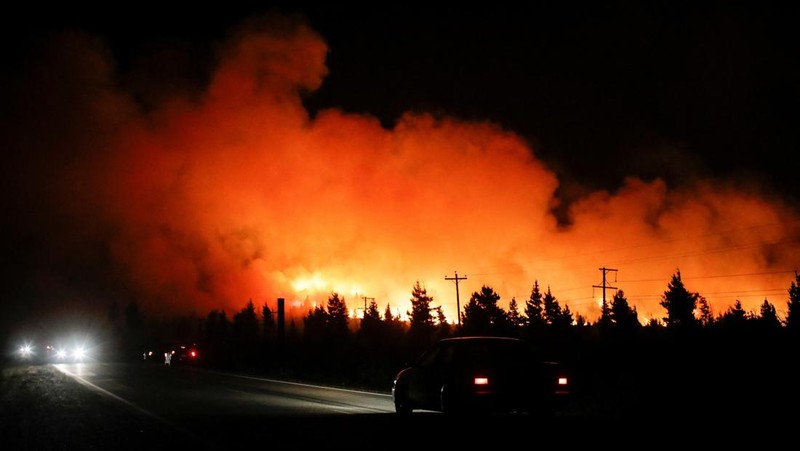 Seorang petugas pemadam kebakaran bekerja memadamkan kebakaran hutan di Epuyen, di wilayah Patagonia, Chubut, Argentina, 15 Januari 2025. (REUTERS/Matias Garay)