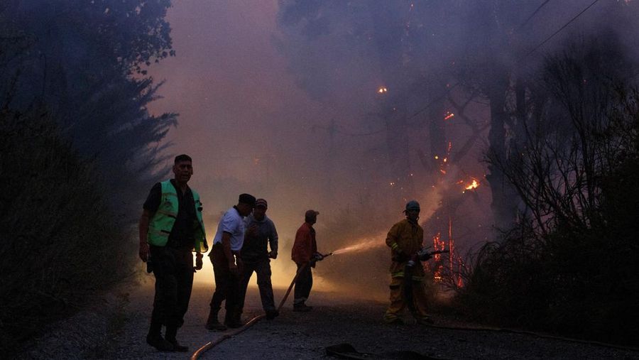 Seorang petugas pemadam kebakaran bekerja memadamkan kebakaran hutan di Epuyen, di wilayah Patagonia, Chubut, Argentina, 15 Januari 2025. (REUTERS/Matias Garay)