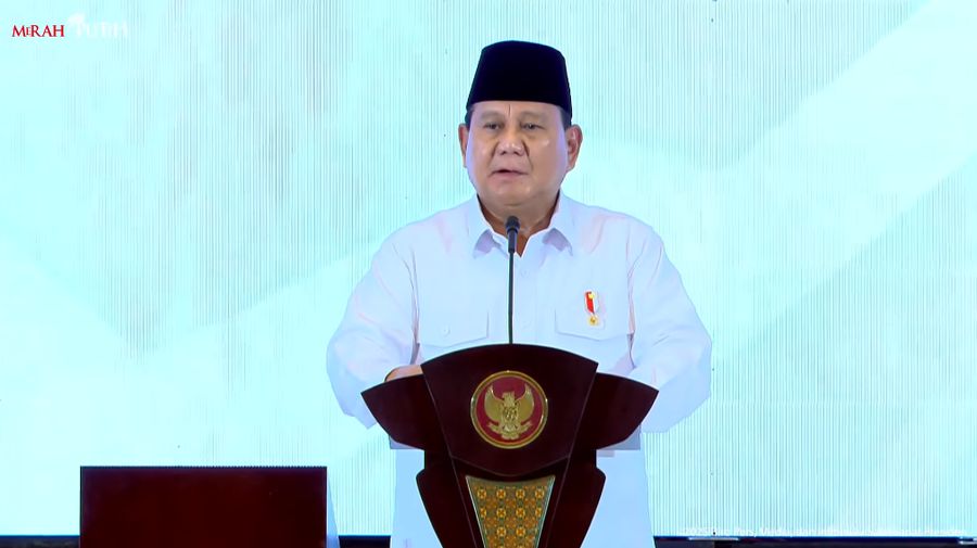 Presiden Prabowo Subianto memberikan pidato dalam Munas Konsolidasi Persatuan Kadin Indonesia, Jakarta, Kamis, (16/1/2025). (Tangkapan Layar Youtube Sekretariat Presiden)