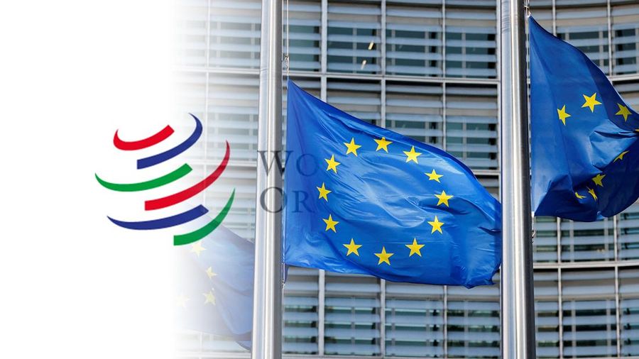 Foto kolase logo WTO dan bendera UNI Eropa. (Dok. WTO & Reuters) Foto kolase logo WTO dan bendera UNI Eropa. (Dok. WTO & Reuters)