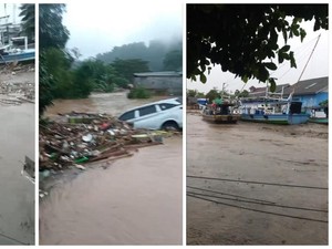Mobil hingga Kapal Nelayan Terseret Banjir di Bandar Lampung