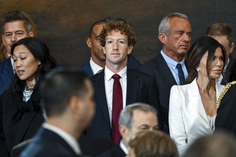 Trump Inauguration Photo Gallery Guests including Mark Zuckerberg, Jeff Bezos, Sundar Pichai and Elon Musk, arrive before the 60th Presidential Inauguration in the Rotunda of the U.S. Capitol in Washington, Monday, Jan. 20, 2025. (AP Photo/Julia Demaree Nikhinson, Pool)