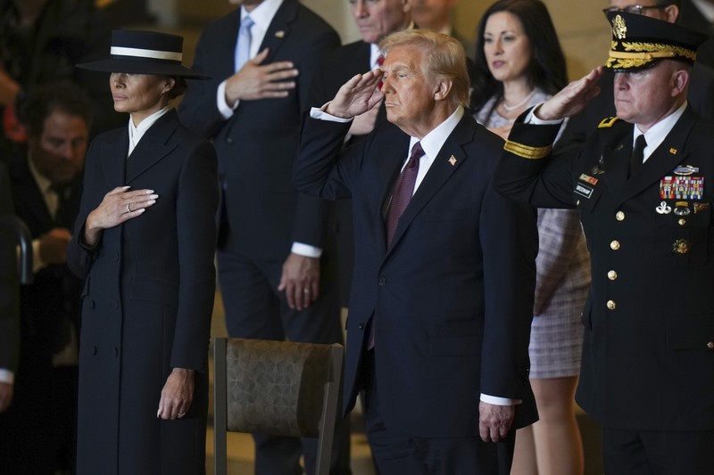 Trump Inauguration President Donald Trump, from right, and first lady Melania Trump walk to send off former President Joe Biden and Jill Biden after the 60th Presidential Inauguration, Monday, Jan. 20, 2025, at the U.S. Capitol in Washington. (Jack Gruber/Pool Photo via AP)