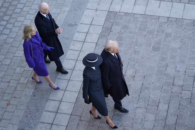 Trump Inauguration President Donald Trump, from right, and first lady Melania Trump walk to send off former President Joe Biden and Jill Biden after the 60th Presidential Inauguration, Monday, Jan. 20, 2025, at the U.S. Capitol in Washington. (Jack Gruber/Pool Photo via AP)