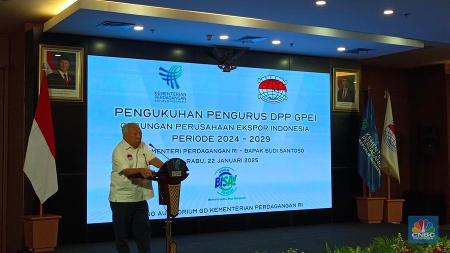 Pengukuhan Pengurus GPEI Periode 2024-2029 oleh Mendag Budi Santoso di Kemendag, Rabu (22/1/2025). (CNBC Indonesia/Martyasari Rizky)
