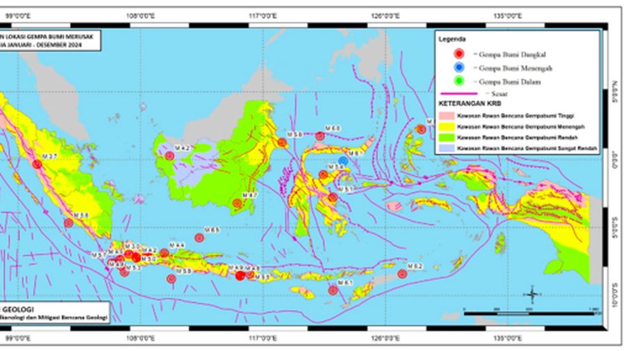 Peta lokasi pusat gempa bumi merusak tahun 2024 (Sumber : Dokumentasi BG)