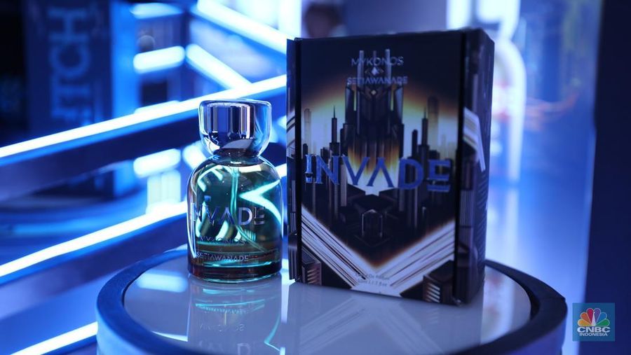 Transmart berkolaborasi dengan merek parfum lokal Mykonos membuka pop-up store pertamanya. (CNBC Indonesia/Tri Susilo)