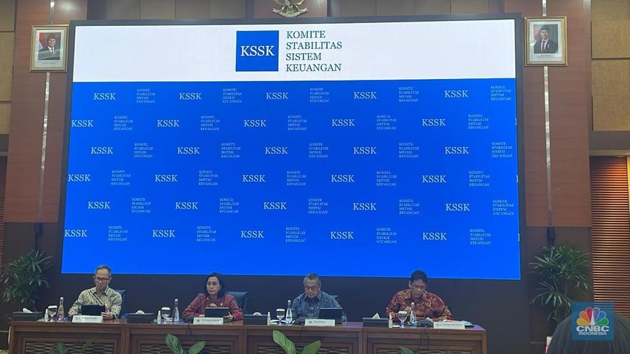 Menteri Keuangan Sri Mulyani dalam konferensi pers KSSK di Kantor Kemenkeu, Jakarta, 24/1. (CNBC Indonesia/Romys Bestari)