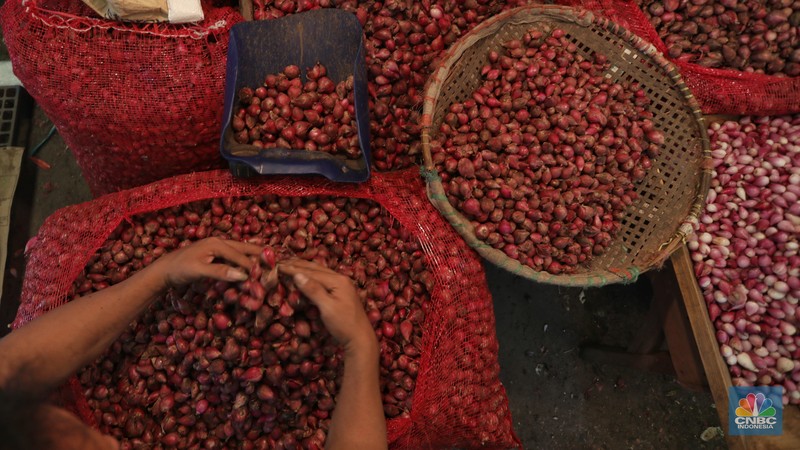 Pekerja melakukan bongkar muat bawang merah dari Brebes, Jawa Tengah di Pasar Kramat Jati, Jakarta, Jumat (24/1/2025). (CNBC Indonesia/Tri Susilo) Pekerja melakukan bongkar muat bawang merah dari Brebes, Jawa Tengah di Pasar Kramat Jati, Jakarta, Jumat (24/1/2025). (CNBC Indonesia/Tri Susilo)
