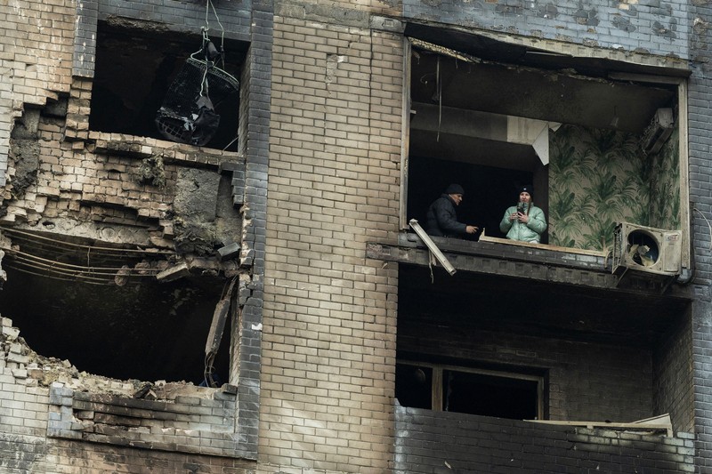 A view shows a residential building damaged during a Russian drone attack, amid Russia's attack on Ukraine, in the city of Hlevakha in Kyiv region, Ukraine January 24, 2025. Kyiv Regional Military Civil Administration via Telegram/Handout via REUTERS  THIS IMAGE HAS BEEN SUPPLIED BY A THIRD PARTY. MANDATORY CREDIT. NO RESALES. NO ARCHIVES.