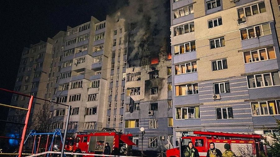 A view shows a residential building damaged during a Russian drone attack, amid Russia's attack on Ukraine, in the city of Hlevakha in Kyiv region, Ukraine January 24, 2025. Kyiv Regional Military Civil Administration via Telegram/Handout via REUTERS  THIS IMAGE HAS BEEN SUPPLIED BY A THIRD PARTY. MANDATORY CREDIT. NO RESALES. NO ARCHIVES.