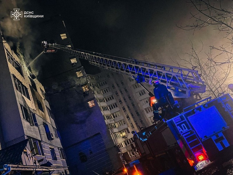 A view shows a residential building damaged during a Russian drone attack, amid Russia's attack on Ukraine, in the city of Hlevakha in Kyiv region, Ukraine January 24, 2025. Kyiv Regional Military Civil Administration via Telegram/Handout via REUTERS  THIS IMAGE HAS BEEN SUPPLIED BY A THIRD PARTY. MANDATORY CREDIT. NO RESALES. NO ARCHIVES.