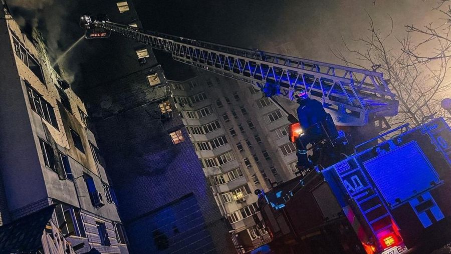 A view shows a residential building damaged during a Russian drone attack, amid Russia's attack on Ukraine, in the city of Hlevakha in Kyiv region, Ukraine January 24, 2025. Kyiv Regional Military Civil Administration via Telegram/Handout via REUTERS  THIS IMAGE HAS BEEN SUPPLIED BY A THIRD PARTY. MANDATORY CREDIT. NO RESALES. NO ARCHIVES.