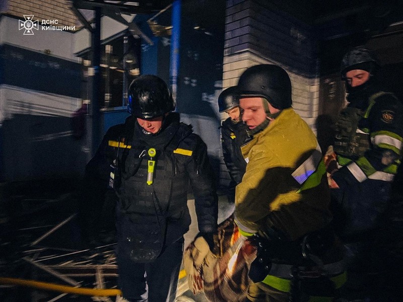 A view shows a residential building damaged during a Russian drone attack, amid Russia's attack on Ukraine, in the city of Hlevakha in Kyiv region, Ukraine January 24, 2025. Kyiv Regional Military Civil Administration via Telegram/Handout via REUTERS  THIS IMAGE HAS BEEN SUPPLIED BY A THIRD PARTY. MANDATORY CREDIT. NO RESALES. NO ARCHIVES.