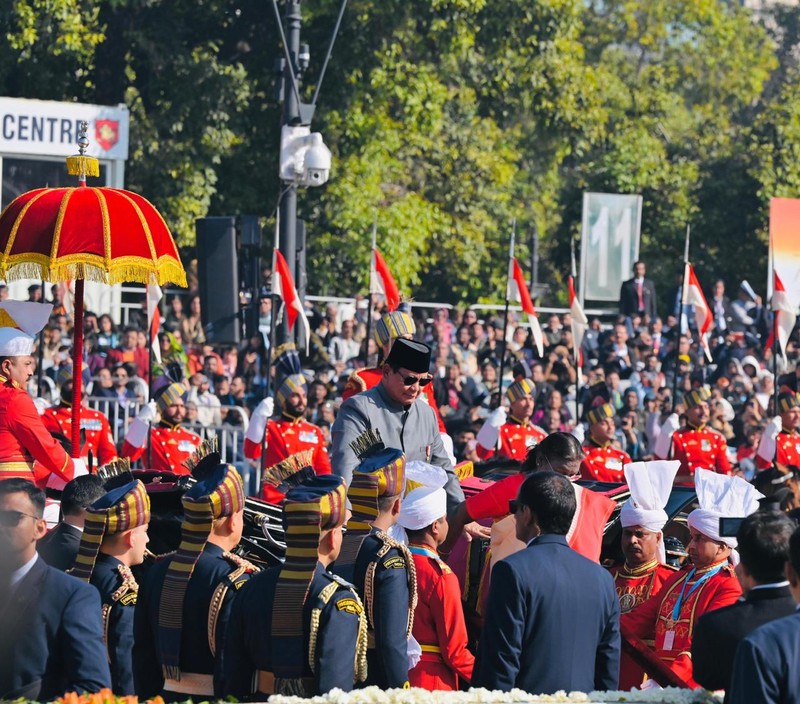 Presiden Prabowo Subianto menghadiri parade perayaan Hari Republik India ke - 76 di Kartavya Path, New Delhi, Minggu (26/1/2025). (BPMI/Layli Rachev) Presiden Prabowo Subianto menghadiri parade perayaan Hari Republik India ke - 76 di Kartavya Path, New Delhi, Minggu (26/1/2025). (BPMI/Layli Rachev)