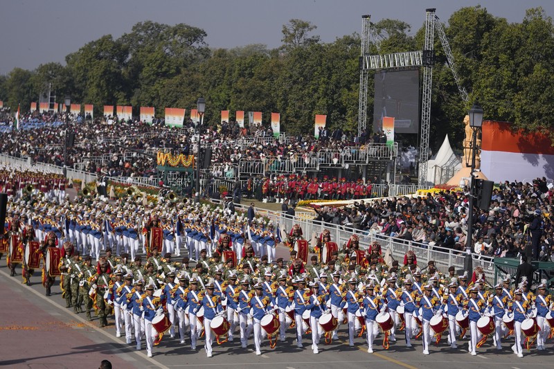 India Republic Day Indonesian National Armed march on the ceremonial street Kartavyapath during India's Republic Day parade celebrations in New Delhi, India, Sunday, Jan. 26, 2025. (AP Photo/Channi Anand)