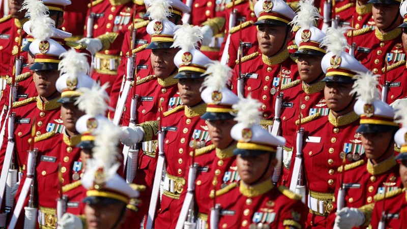 Indonesian National Armed march on the ceremonial street Kartavyapath during India's Republic Day parade celebrations in New Delhi, India, Sunday, Jan. 26, 2025. (AP Photo/Channi Anand)