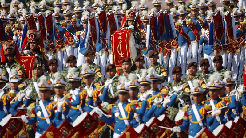 Indonesian National Armed march on the ceremonial street Kartavyapath during India's Republic Day parade celebrations in New Delhi, India, Sunday, Jan. 26, 2025. (AP Photo/Channi Anand)